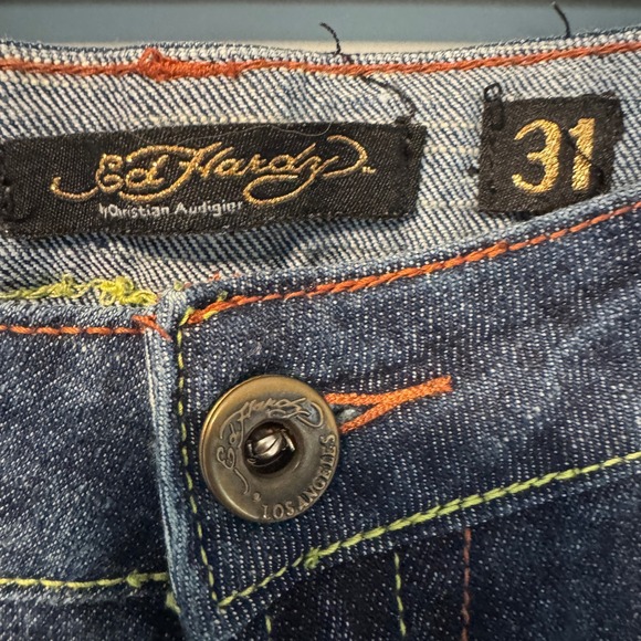 Ed Hardy Jeans Size 31 Embellished Skull & Rose Embroidered Denim Y2K - Picture 7 of 12